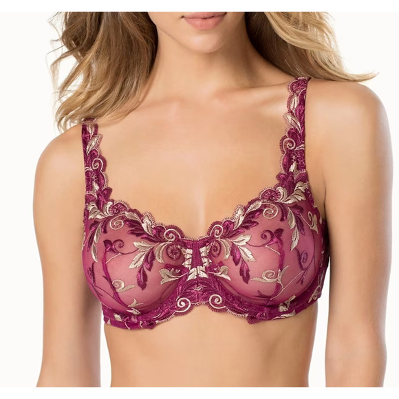 Soma Sensuous Lace Unlined Demi Bra Size 34C New Sheer Purple Embroidered - Picture 1 of 10